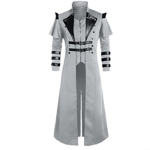 Mittelalter Halloween Frack Jacke Kostüme für Herren, Gothic Viktorianischer Gehrock Uniform, Erwachsene Steampunk Viktorianische Renaissance Pirat Vampir Cosplay Kostüm Outfits Grau XL von EpheyFIF