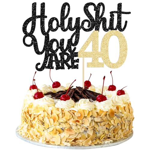 1 x Tortenaufsatz mit Aufschrift "Holy Shit You are 40", glitzernd, "Happy 40th Birthday", Kuchendekoration für Prost bis 40 Jahre alt, lustige Kuchendekoration zum 40. Geburtstag 1 x Tortenaufsatz mit Aufschrift "Holy Shit You are 40", glitzernd, "Happy 40th Birthday", Kuchendekoration für Prost bis 40 Jahre alt, lustige Kuchendekoration zum 40. Geburtstag von Ephlyn