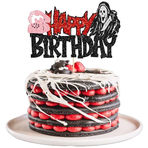 1Pcs Killer Birthday Cake Topper Assembled Glitter Horror Classic Halloween Cake Pick for Bloody Horror Theme Birthday Halloween Party Cake Decorations Supplies von Ephlyn