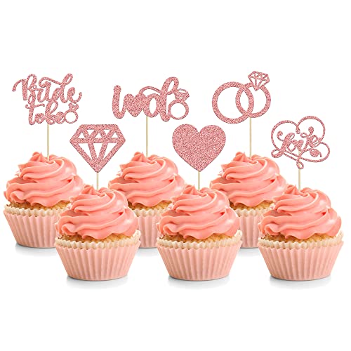 24 Stück Cupcake-Topper "Bride To Be" Roségold Glitzer Love I Do Kuchen Dekorationen Herz Ring Diamant Cupcake Picks Hochzeit Verlobung Brautdusche Party Kuchen Dekorationen Zubehör von Ephlyn