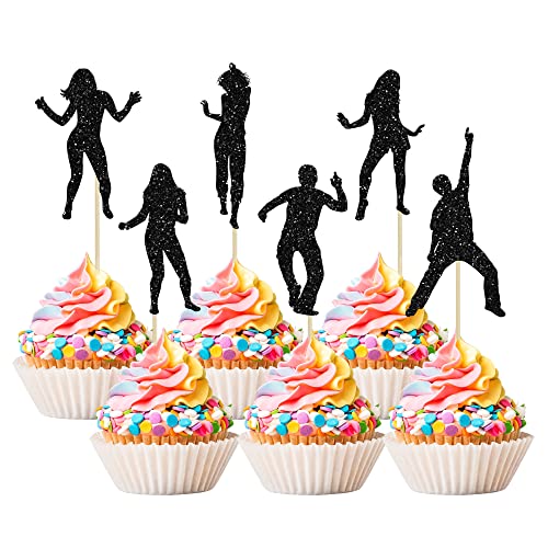24 Stück tanzende Cupcake-Topper, glitzernd, Hip-Hop-Thema, Kuchendekoration für Geburtstagskuchen, Dekoration für Hochzeit, Jahrestag, Musik-Partyzubehör von Ephlyn