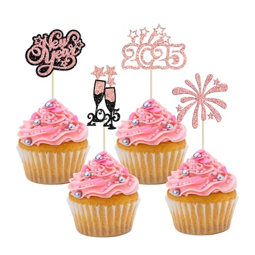Cupcake-Topper für 2025 Happy New Year, Roségold, Glitzer, Hello 2025, Cupcake-Topper, Prost bis 2025, Champagner, Cupcake-Topper, Feuerwerk, Kuchenspieße für Silvesterparty, Dekoration, Zubehör, 24 Cupcake-Topper für 2025 Happy New Year, Roségold, Glitzer, Hello 2025, Cupcake-Topper, Prost bis 2025, Champagner, Cupcake-Topper, Feuerwerk, Kuchenspieße für Silvesterparty, Dekoration, Zubehör, 24 von Ephlyn