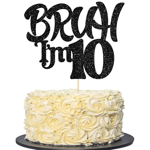 Ephlyn 1 x Bruh I'm 10 Tortenaufsatz mit Glitzer, "Happy 10th Birthday", Bro I'm 10 It's My 10th Birthday-Kuchendekoration für Cheers to 10 Jahre, Party-Dekorationen, Zubehör, Schwarz Ephlyn 1 x Bruh I'm 10 Tortenaufsatz mit Glitzer, "Happy 10th Birthday", Bro I'm 10 It's My 10th Birthday-Kuchendekoration für Cheers to 10 Jahre, Party-Dekorationen, Zubehör, Schwarz von Ephlyn