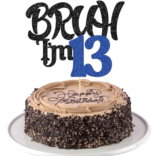 Ephlyn 1 x Bruh I'm 13 Tortenaufsatz mit Glitzer, Aufschrift "Happy 13th Birthday", Bro I'm 13 It's My 13th Birthday, Kuchendekoration für Cheers to 13 Jahre, Party-Dekorationen, Zubehör, Schwarz Ephlyn 1 x Bruh I'm 13 Tortenaufsatz mit Glitzer, Aufschrift "Happy 13th Birthday", Bro I'm 13 It's My 13th Birthday, Kuchendekoration für Cheers to 13 Jahre, Party-Dekorationen, Zubehör, Schwarz von Ephlyn
