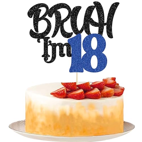 Ephlyn 1 x Bruh I'm 18 Tortenaufsatz mit Glitzer, Aufschrift "Happy 18th Birthday", Bro I'm 18 It's My 18. Geburtstag, Kuchendekoration für Cheers to 18 Jahre, Party-Dekorationen, Zubehör, Schwarz von Ephlyn