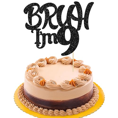 Ephlyn 1 x Bruh I'm 9 Tortenaufsatz mit Glitzer, "Happy 9th Birthday", Kuchendekoration für Cheers bis 9 Jahre, Party-Dekoration, Schwarz von Ephlyn