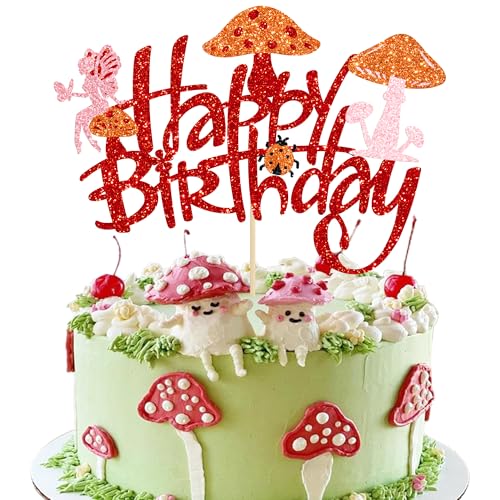 Ephlyn 1 x Pilz-Kuchenaufsatz "Happy Birthday", Glitzer-Pilz, Geburtstagskuchendekoration für Frühlingspilz-Thema, Waldgeburtstagsparty-Zubehör, Rot Ephlyn 1 x Pilz-Kuchenaufsatz "Happy Birthday", Glitzer-Pilz, Geburtstagskuchendekoration für Frühlingspilz-Thema, Waldgeburtstagsparty-Zubehör, Rot von Ephlyn