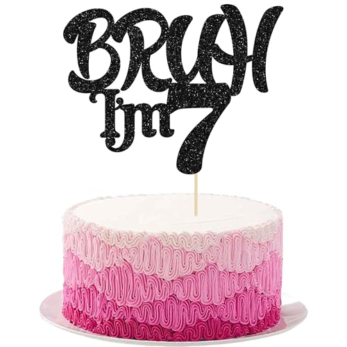 Ephlyn 1 x Tortenaufsatz Bruh I'm 7, glitzernd, "Happy 7th Birthday", Bro I'm 7 It's My 7th Birthday, Kuchendekoration für Cheers to 7 Jahre, Party-Dekorationen, Zubehör, Schwarz von Ephlyn