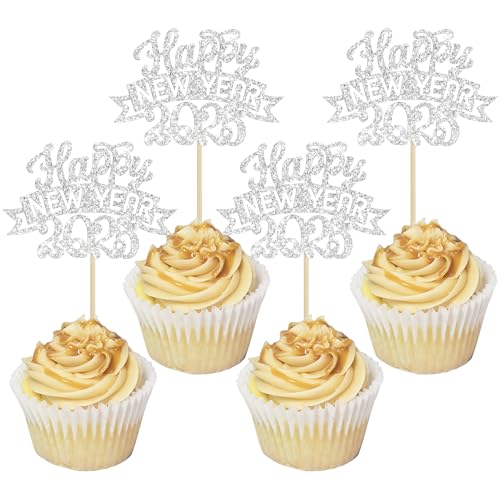 Ephlyn 24 Stück 2025 Happy New Year Cupcake-Topper, Glitzer, Feuerwerk, Hello 2025, Cupcake-Picks für Cheers to 2025, Happy New Year Eve Thema, Urlaub, Party, Kuchendekorationen, Zubehör, Silber Ephlyn 24 Stück 2025 Happy New Year Cupcake-Topper, Glitzer, Feuerwerk, Hello 2025, Cupcake-Picks für Cheers to 2025, Happy New Year Eve Thema, Urlaub, Party, Kuchendekorationen, Zubehör, Silber von Ephlyn
