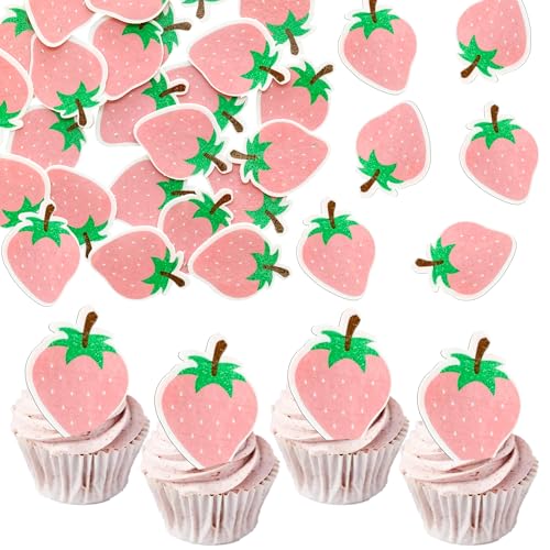 Ephlyn 50 Stück essbare Erdbeer-Cupcake-Aufsätze, Oblatenpapier, Erdbeere, Geburtstag, Kuchendekoration, süße Beere, Erdbeere, Happy Birthday, Cupcake-Picks für Hochzeit, Geburtstag, Party, Zubehör, Ephlyn 50 Stück essbare Erdbeer-Cupcake-Aufsätze, Oblatenpapier, Erdbeere, Geburtstag, Kuchendekoration, süße Beere, Erdbeere, Happy Birthday, Cupcake-Picks für Hochzeit, Geburtstag, Party, Zubehör, von Ephlyn