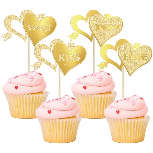 Ephlyn Cupcake-Aufsätze mit Herzen, glitzernd, Herz-Kuss, Cupcake-Picks, süße Liebe, Cupcake-Dekorationen für Hochzeit, Verlobung, Brautparty, Valentinstag, Party, Kuchendekorationen, Gold, 24 Stück Ephlyn Cupcake-Aufsätze mit Herzen, glitzernd, Herz-Kuss, Cupcake-Picks, süße Liebe, Cupcake-Dekorationen für Hochzeit, Verlobung, Brautparty, Valentinstag, Party, Kuchendekorationen, Gold, 24 Stück von Ephlyn