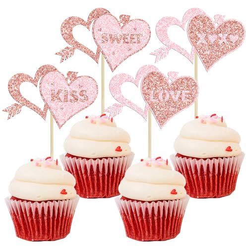 Ephlyn Cupcake-Aufsätze mit Herzen, glitzernd, Herz-Kuss, Cupcake-Picks, süße Liebe, Cupcake-Dekorationen für Hochzeit, Verlobung, Brautparty, Valentinstag, Party, Kuchendekorationen, Roségold, 24 Ephlyn Cupcake-Aufsätze mit Herzen, glitzernd, Herz-Kuss, Cupcake-Picks, süße Liebe, Cupcake-Dekorationen für Hochzeit, Verlobung, Brautparty, Valentinstag, Party, Kuchendekorationen, Roségold, 24 von Ephlyn