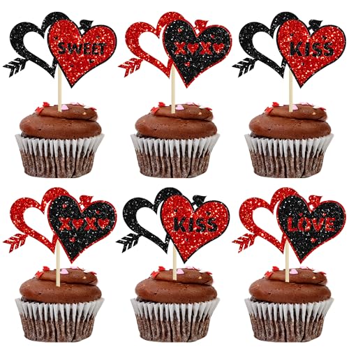 Ephlyn Cupcake-Aufsätze mit Herzen, glitzernd, Herz-Kuss, Cupcake-Picks, süße Liebe, Cupcake-Dekorationen für Hochzeit, Verlobung, Brautparty, Valentinstag, Party, Kuchendekorationen, Rosenrot, 24 Ephlyn Cupcake-Aufsätze mit Herzen, glitzernd, Herz-Kuss, Cupcake-Picks, süße Liebe, Cupcake-Dekorationen für Hochzeit, Verlobung, Brautparty, Valentinstag, Party, Kuchendekorationen, Rosenrot, 24 von Ephlyn