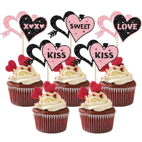 Ephlyn Cupcake-Aufsätze mit Herzen, glitzernd, Herz-Kuss, Cupcake-Picks, süße Liebe, Cupcake-Dekorationen für Hochzeit, Verlobung, Brautparty, Valentinstag, Party, Kuchendekorationen, Schwarz, 24 Ephlyn Cupcake-Aufsätze mit Herzen, glitzernd, Herz-Kuss, Cupcake-Picks, süße Liebe, Cupcake-Dekorationen für Hochzeit, Verlobung, Brautparty, Valentinstag, Party, Kuchendekorationen, Schwarz, 24 von Ephlyn