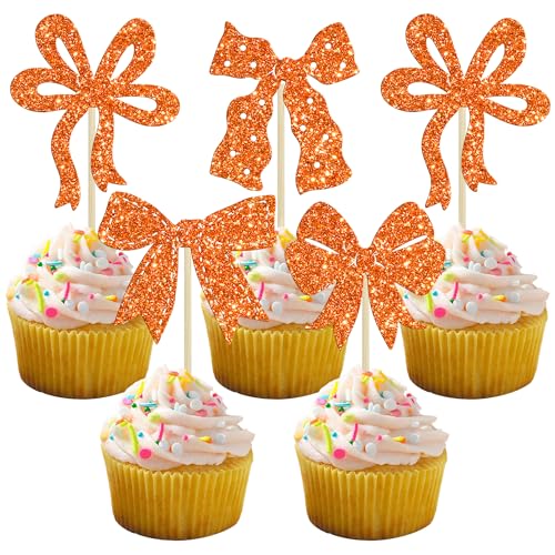 Ephlyn Cupcake-Topper, Schleife, Cupcake-Dekoration, Schleife, Cupcake-Dekorationen für Braut, Babyparty, Geburtstag, Hochzeit, Motto-Party, Orange, 24 Stück Ephlyn Cupcake-Topper, Schleife, Cupcake-Dekoration, Schleife, Cupcake-Dekorationen für Braut, Babyparty, Geburtstag, Hochzeit, Motto-Party, Orange, 24 Stück von Ephlyn