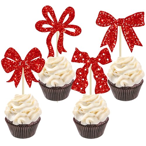 Ephlyn Cupcake-Topper, Schleife, Cupcake-Dekoration, Schleife, Cupcake-Dekorationen für Braut, Babyparty, Geburtstag, Hochzeit, Motto-Party, Rot, 24 Stück Ephlyn Cupcake-Topper, Schleife, Cupcake-Dekoration, Schleife, Cupcake-Dekorationen für Braut, Babyparty, Geburtstag, Hochzeit, Motto-Party, Rot, 24 Stück von Ephlyn
