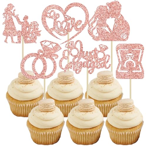 Ephlyn Cupcake-Topper "Just Engaged", Glitzerring, Liebesantrag, Verlobung, Cupcake-Pick-Dekorationen für Brautparty, Verlobung, Hochzeit, Dekoration, Partyzubehör, Roségold, 24 Stück Ephlyn Cupcake-Topper "Just Engaged", Glitzerring, Liebesantrag, Verlobung, Cupcake-Pick-Dekorationen für Brautparty, Verlobung, Hochzeit, Dekoration, Partyzubehör, Roségold, 24 Stück von Ephlyn