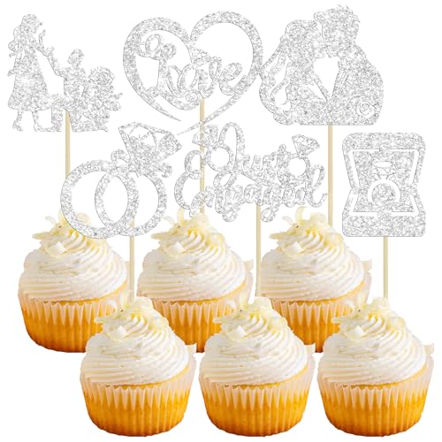 Ephlyn Cupcake-Topper "Just Engaged", Glitzerring, Liebesantrag, Verlobung, Cupcake-Pick-Dekorationen für Brautparty, Verlobung, Hochzeit, Dekoration, Partyzubehör, Silber, 24 Stück Ephlyn Cupcake-Topper "Just Engaged", Glitzerring, Liebesantrag, Verlobung, Cupcake-Pick-Dekorationen für Brautparty, Verlobung, Hochzeit, Dekoration, Partyzubehör, Silber, 24 Stück von Ephlyn