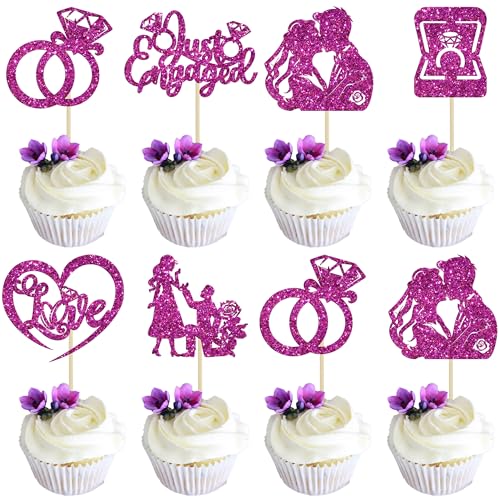 Ephlyn Cupcake-Topper "Just Engaged", Glitzerring, Liebesantrag, Verlobung, Cupcake-Pick-Dekorationen für Brautparty, Verlobung, Hochzeit, Dekoration, Partyzubehör, Violett, 24 Stück Ephlyn Cupcake-Topper "Just Engaged", Glitzerring, Liebesantrag, Verlobung, Cupcake-Pick-Dekorationen für Brautparty, Verlobung, Hochzeit, Dekoration, Partyzubehör, Violett, 24 Stück von Ephlyn