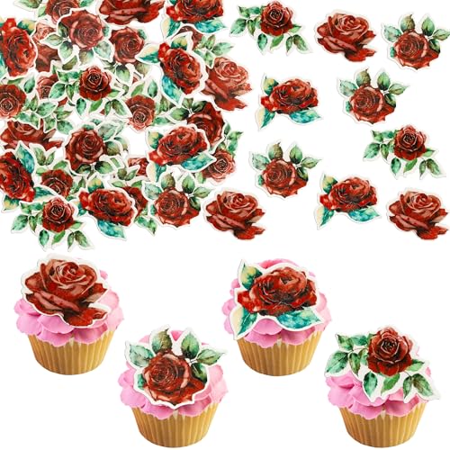 Ephlyn Cupcake-Topper mit Rosenmotiv, Esspapier, Rose, essbare Cupcake-Dekorationen für Rosen, Thema, Hochzeit, Verlobung, Valentinstag, Geburtstag, Party, Dekoration, Zubehör, Rot, 48 Stück Ephlyn Cupcake-Topper mit Rosenmotiv, Esspapier, Rose, essbare Cupcake-Dekorationen für Rosen, Thema, Hochzeit, Verlobung, Valentinstag, Geburtstag, Party, Dekoration, Zubehör, Rot, 48 Stück von Ephlyn