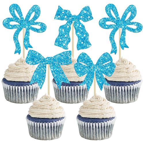 Ephlyn Cupcake-Topper mit Schleife, für Geburtstag, Babyparty, Geburtstag, Hochzeit, Motto-Party, Blau, 24 Stück Ephlyn Cupcake-Topper mit Schleife, für Geburtstag, Babyparty, Geburtstag, Hochzeit, Motto-Party, Blau, 24 Stück von Ephlyn