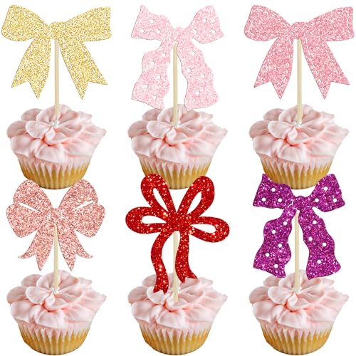 Ephlyn Cupcake-Topper mit Schleife, für Mädchen, Geburtstag, Party, Dekoration, Schleife, Cupcake-Dekorationen für Babyparty, Geburtstag, Hochzeit, Motto-Party, Rosa, Gold, Lila, Rosa, Rot, 24 Stück Ephlyn Cupcake-Topper mit Schleife, für Mädchen, Geburtstag, Party, Dekoration, Schleife, Cupcake-Dekorationen für Babyparty, Geburtstag, Hochzeit, Motto-Party, Rosa, Gold, Lila, Rosa, Rot, 24 Stück von Ephlyn