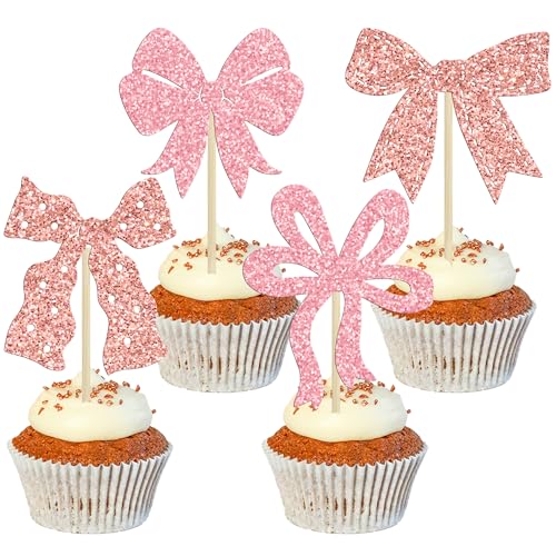 Ephlyn Cupcake-Topper mit rosa Schleife, für Mädchen, Geburtstag, Party, Dekoration, Schleife, Cupcake-Dekorationen für Braut, Babyparty, Geburtstag, Hochzeit, Motto-Party, Roségold, Rosa, 24 Stück Ephlyn Cupcake-Topper mit rosa Schleife, für Mädchen, Geburtstag, Party, Dekoration, Schleife, Cupcake-Dekorationen für Braut, Babyparty, Geburtstag, Hochzeit, Motto-Party, Roségold, Rosa, 24 Stück von Ephlyn