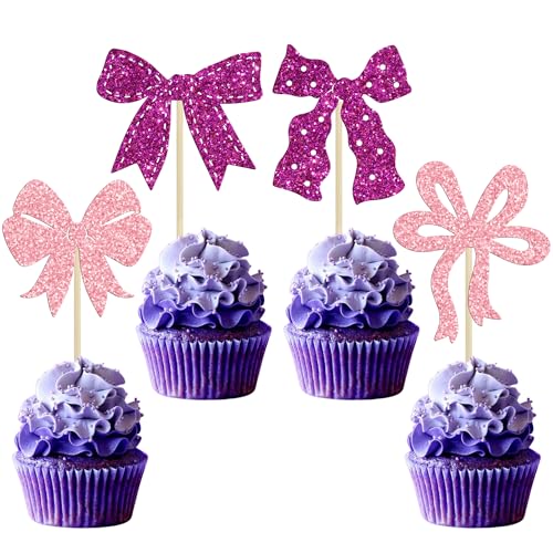 Ephlyn Cupcake-Topper mit rosa Schleife, für Mädchen, Geburtstag, Party, Dekoration, Schleife, Cupcake-Dekorationen für Brautparty, Geburtstag, Hochzeit, Motto-Party, Rosa, Lila, 24 Stück Ephlyn Cupcake-Topper mit rosa Schleife, für Mädchen, Geburtstag, Party, Dekoration, Schleife, Cupcake-Dekorationen für Brautparty, Geburtstag, Hochzeit, Motto-Party, Rosa, Lila, 24 Stück von Ephlyn