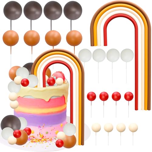 Ephlyn Regenbogen-Kuchenaufsätze, Mini-Kugeln, Kuchendekorationen, Pastellfarben, Cupcake-Topper für Geburtstag, Babyparty, Hochzeit, Party, Zubehör, roter Kaffee, 26 Stück von Ephlyn