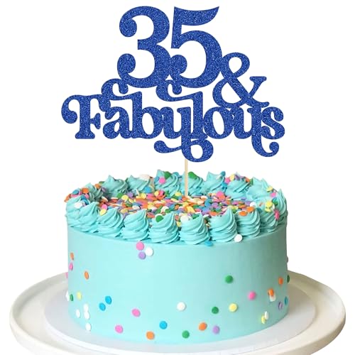 Ephlyn Tortenaufsatz, 35 & Fabulous, glitzernd, 35. Geburtstag, Party-Dekoration, Blau, 1 Stück von Ephlyn