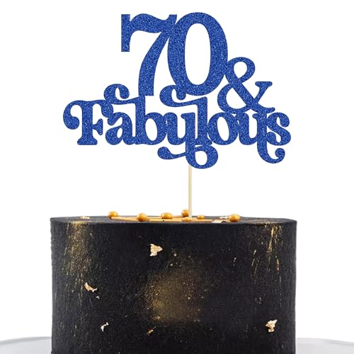 Ephlyn Tortenaufsatz, 70 & Fabulous, glitzernd, 70 und fabelhafte Kuchenaufsätze, Happy 70th Birthday, Kuchendekoration für 70. Hochzeitstag, Geburtstag, Party-Dekoration, Zubehör, Blau, 1 Stück von Ephlyn