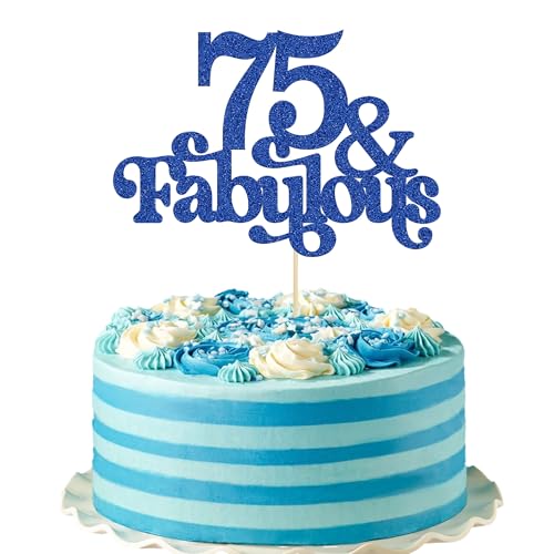 Ephlyn Tortenaufsatz, 75 & Fabulous, glitzernd, 75. Geburtstag, Party-Dekoration, Blau, 1 Stück von Ephlyn