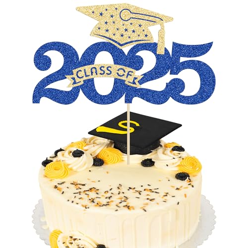 Ephlyn Tortenaufsatz 2025, glitzernd, Abschluss-Kappe, Kuchendekoration für 2025, Abschlussfeier, Party-Dekoration, Goldblau, 1 Stück Ephlyn Tortenaufsatz 2025, glitzernd, Abschluss-Kappe, Kuchendekoration für 2025, Abschlussfeier, Party-Dekoration, Goldblau, 1 Stück von Ephlyn