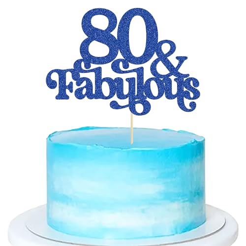 Ephlyn Tortenaufsatz mit Aufschrift "80 & Fabulous", glitzernd, 80. Geburtstag, Party-Dekoration, Blau, 1 Stück Ephlyn Tortenaufsatz mit Aufschrift "80 & Fabulous", glitzernd, 80. Geburtstag, Party-Dekoration, Blau, 1 Stück von Ephlyn