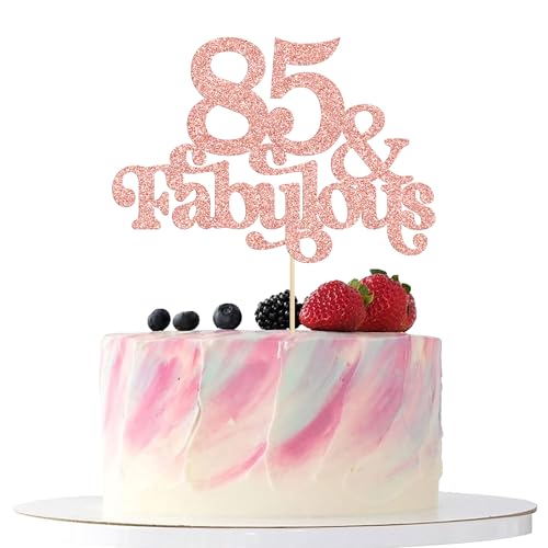 Ephlyn Tortenaufsatz mit Aufschrift "85 & Fabulous", glitzernd, 85. Geburtstag, Party-Dekoration, Roségold, 1 Stück von Ephlyn