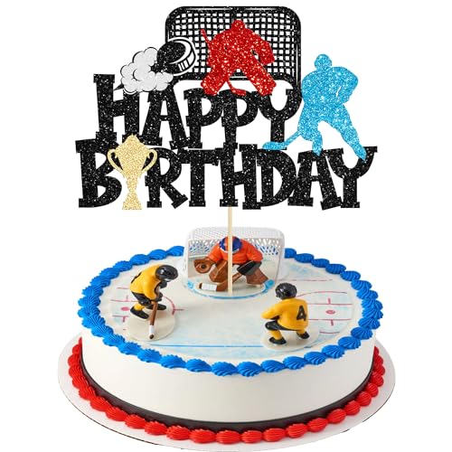 Tortenaufsatz "Happy Birthday", Glitzer, Eishockeyspieler, Sportthema, Kuchendekoration für Babyparty, Jungen, Mädchen, Geburtstagsparty, Schwarz, 1 Stück Tortenaufsatz "Happy Birthday", Glitzer, Eishockeyspieler, Sportthema, Kuchendekoration für Babyparty, Jungen, Mädchen, Geburtstagsparty, Schwarz, 1 Stück von Ephlyn