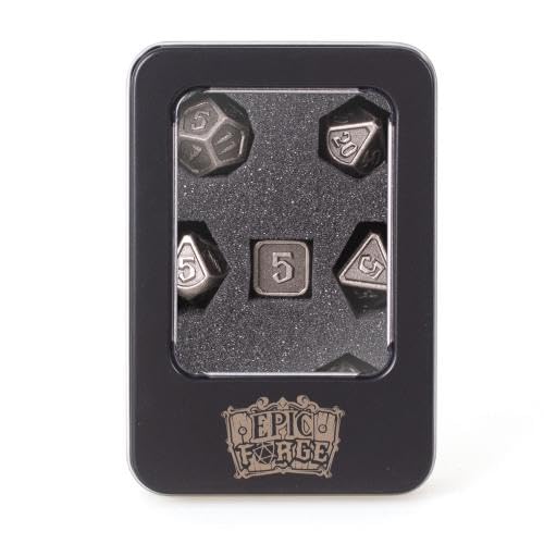 Epic Forge 7 Metallwürfel, 14 mm (Metallgehäuse) – Shiny Silver von Epic Forge