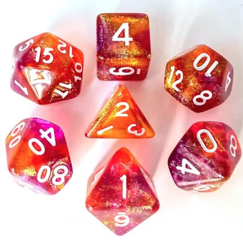 Epic Forge Würfel-Set aus Kunstharz in Box – Violett und Orange Pailletten von Epic Forge