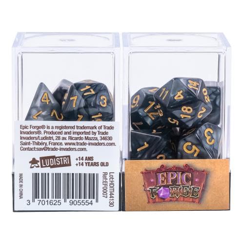 Epic Forge Würfel-Set mit 7 verschiedenen Formaten – Perlmutt-Schwarz und Gold von Epic Forge