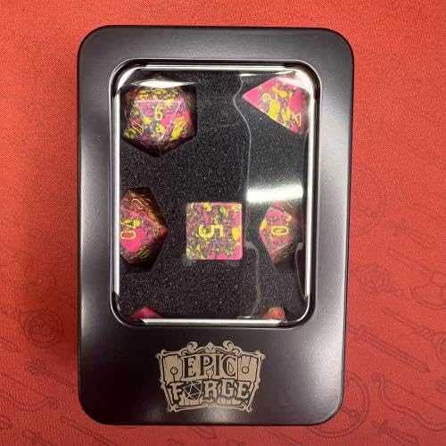 Epic Forge Würfelsteine Halbedelstein – Set mit 7 Würfeln mit Metalldose – Stein für Kreation – Rot, Gelb und Türkis von Epic Forge