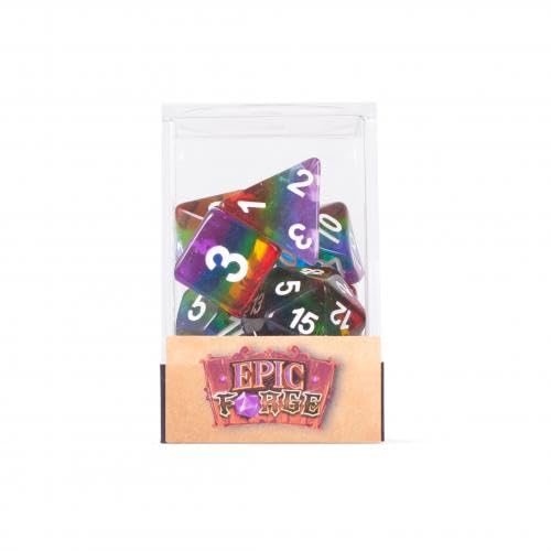 Würfel-Set mit 7 verschiedenen Formaten in Box – Regenbogen transparent Würfel-Set mit 7 verschiedenen Formaten in Box – Regenbogen transparent von Epic Forge