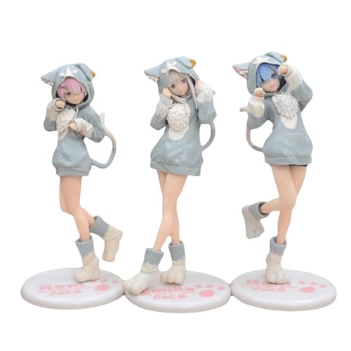 Epitome Anime-Figuren für Mädchen, Rem/Ram/Emilia, Katzenohren, Parker-Modelle, Desktop-Dekoration, Sammlerstück, Geschenke, 20 cm (3 Stück), 46 von Epitome