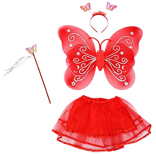 Epodmalx 4Pcs Fee Prinzessin Schmetterling EngelsflüGel KostüM Party Kleid Geburtstagsgeschenke Rot von Epodmalx