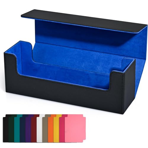 Epodmalx Aufbewahrungsbox für Sammelkarten, Kartenetui, Kartenetui aus PU, Kartenhalter mit Magnet für magnetische Spielkarten, Blau + Schwarz von Epodmalx