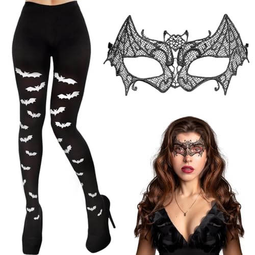 Epokus 2 Stück Halloween Fledermaus kostüm Damen, Fledermaus strumpfhose, Bat strü Zubehör Set, Fledermaus Masken, halloween Karneval Kostüm Epokus 2 Stück Halloween Fledermaus kostüm Damen, Fledermaus strumpfhose, Bat strü Zubehör Set, Fledermaus Masken, halloween Karneval Kostüm von Epokus