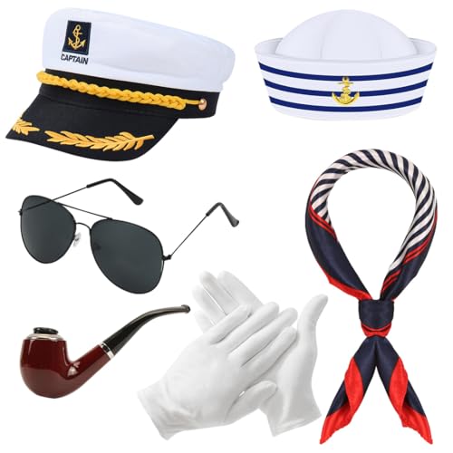 Epokus 6PC Kapitänsmütze Matrosenmütze, Kapitän Matrosen Hut Kostüm Set, Schal, Sonnenbrille, Handschuhe, Verstellbare Marine Mütze, Matrosen Kostüm Herren Damen für Yacht Karneval Mottoparty Partys Epokus 6PC Kapitänsmütze Matrosenmütze, Kapitän Matrosen Hut Kostüm Set, Schal, Sonnenbrille, Handschuhe, Verstellbare Marine Mütze, Matrosen Kostüm Herren Damen für Yacht Karneval Mottoparty Partys von Epokus