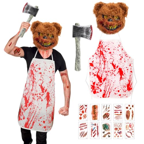 Epokus Horror-Bär Kostüm, Gruselige Halloween Männer Kostüme, Braun Horror Bärenmaske Blutige Axt Aufkleber Schürzefür für Erwachsene Herren Halloween Karneval Motto Grusel Cosplay Fasching Party Epokus Horror-Bär Kostüm, Gruselige Halloween Männer Kostüme, Braun Horror Bärenmaske Blutige Axt Aufkleber Schürzefür für Erwachsene Herren Halloween Karneval Motto Grusel Cosplay Fasching Party von Epokus