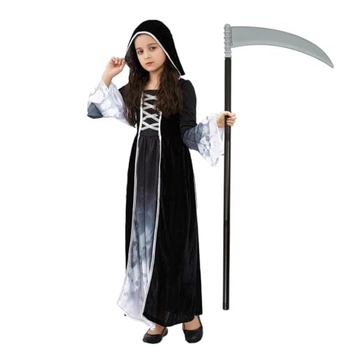 Epokus Sensenmann Mädchen Kostüm, Halloween Kostüm Teenager 10-12 Jahre, Reaper Kostüm mit Sense, Gespenster Prinzessin Kostüm Kinder Mädchen, Kapuzengewand für Halloween Karnevals Cosplay (Größe XL) Epokus Sensenmann Mädchen Kostüm, Halloween Kostüm Teenager 10-12 Jahre, Reaper Kostüm mit Sense, Gespenster Prinzessin Kostüm Kinder Mädchen, Kapuzengewand für Halloween Karnevals Cosplay (Größe XL) von Epokus