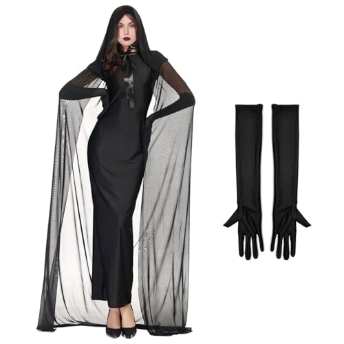Epokus Faschingskostüm Damen,Umhang Schwarz Geisterbraut,Hexenkostüm,Vampir Kostüme Erwachsene,Böse Königin Ausführen Kostüme für Halloween, Karneval,Bühnenkostüme,Themenpartys(M) von Epokus