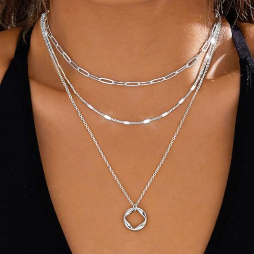 Epokus Kette Silber Damen,Layering Halskette,Silberkette Edelstahlkette Necklace mit Anhänger,Chain Halsband Ketten für Damen und Mädchen Schmuck Geschenke Epokus Kette Silber Damen,Layering Halskette,Silberkette Edelstahlkette Necklace mit Anhänger,Chain Halsband Ketten für Damen und Mädchen Schmuck Geschenke von Epokus